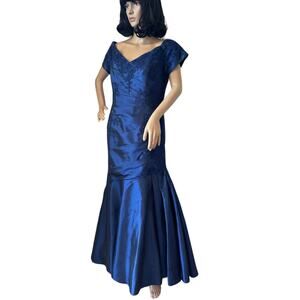 Jade Couture 2010s Navy Off Shoulder Embellished Formal Gown Size 12